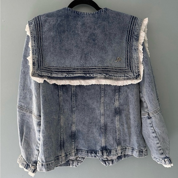 Barrel Sleeve Denim Jacket with Lace Trim - Picture 4 of 6